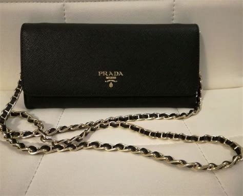 PRADA GHW Saffiano Metal Wallet Chain Shoulder Bag 1M1290 